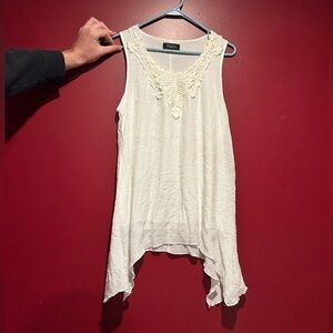 Papillon Blanc Cream Boho Sleeveless Tunic With Lace Embroidery